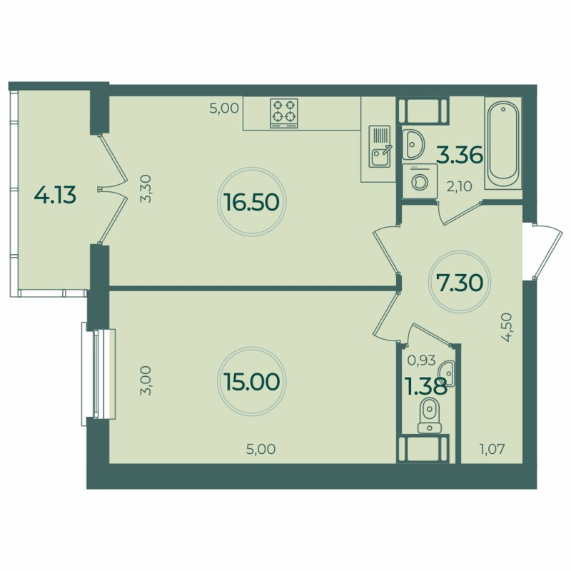 2 ккв (Евро) 44,8 м²