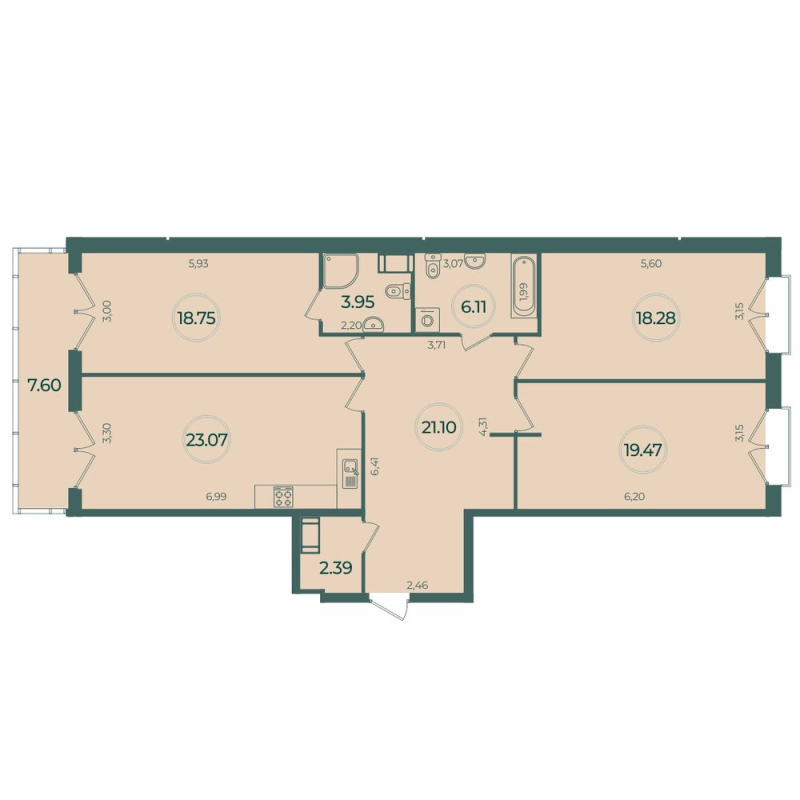 4 ккв (Евро) 115,4 м²