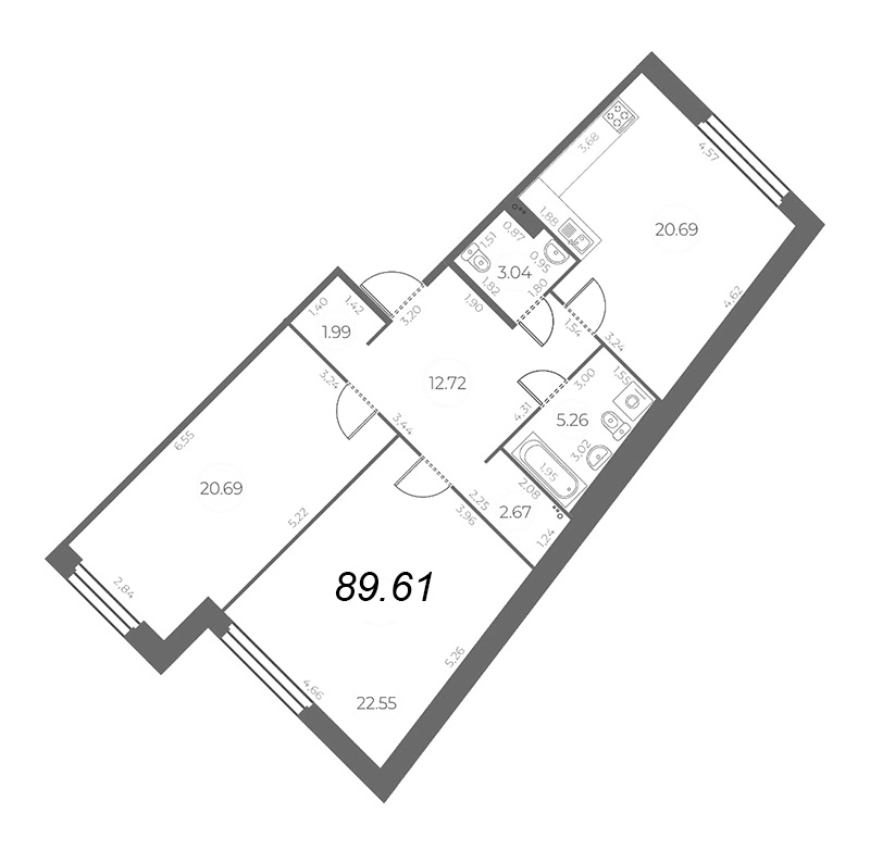 3 ккв (Евро) 89,6 м²