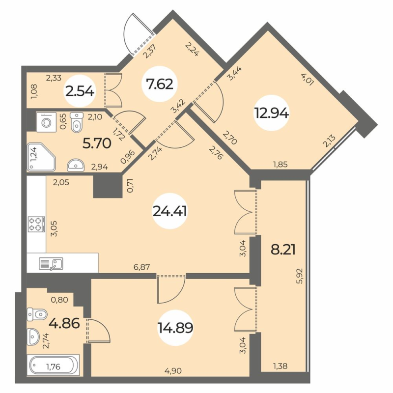 3 ккв (Евро) 74,5 м²