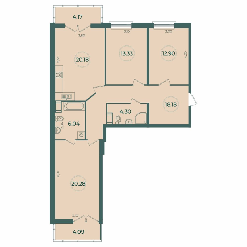 4 ккв (Евро) 97,7 м²
