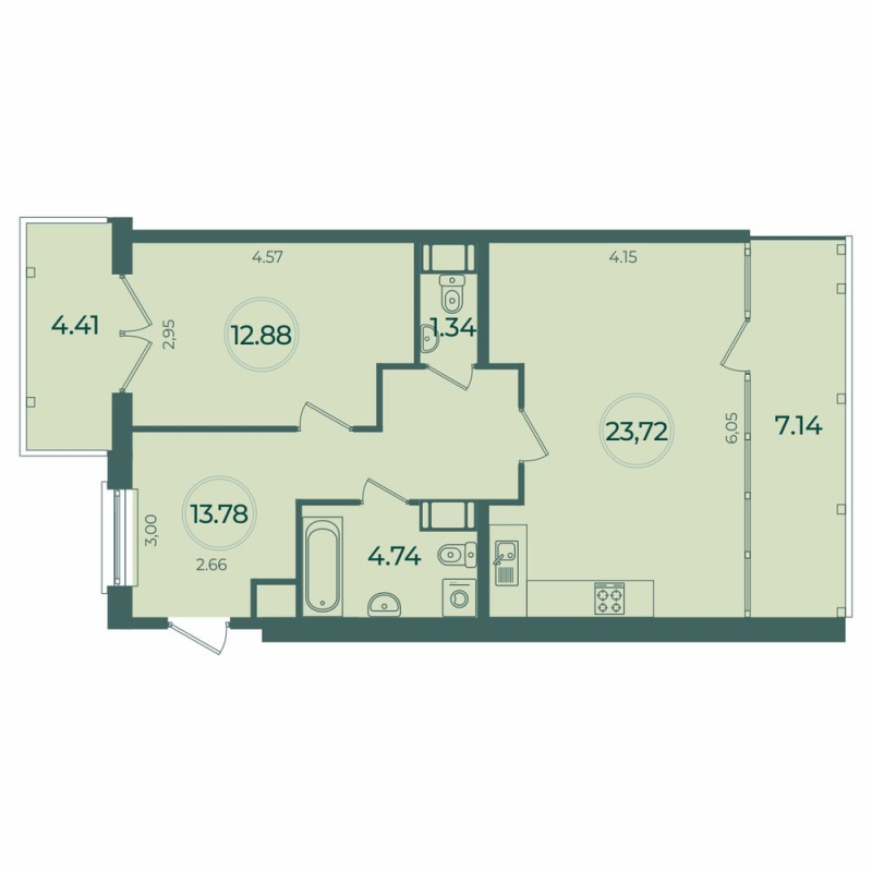 2 ккв (Евро) 59,9 м²
