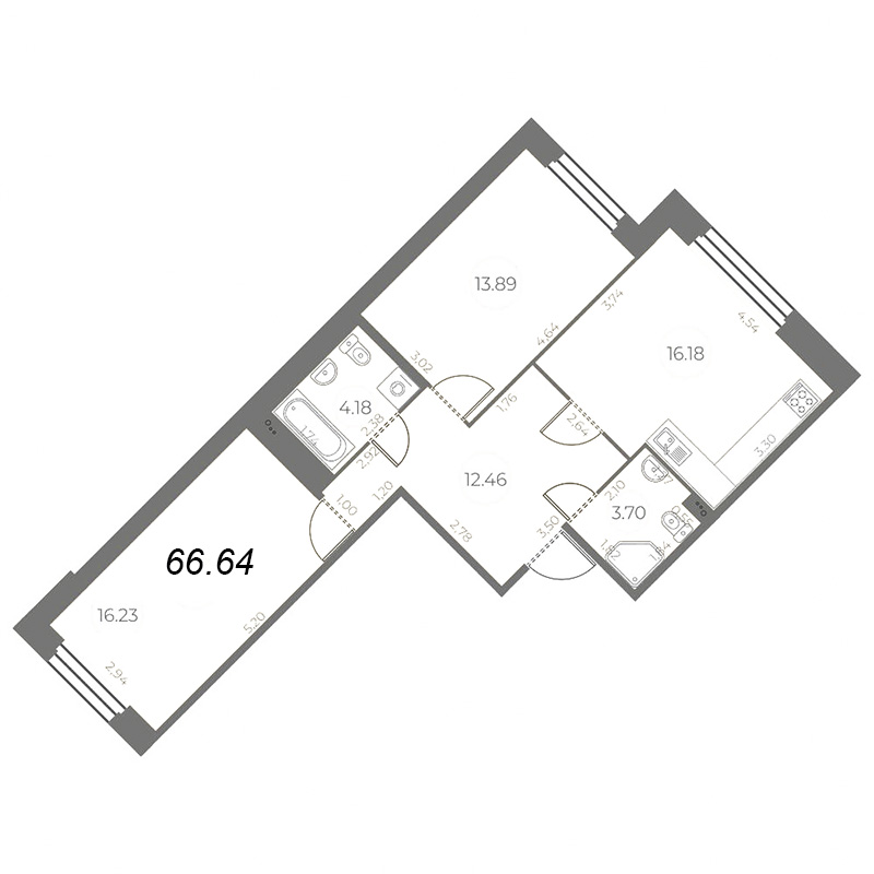 3 ккв (Евро) 66,6 м²