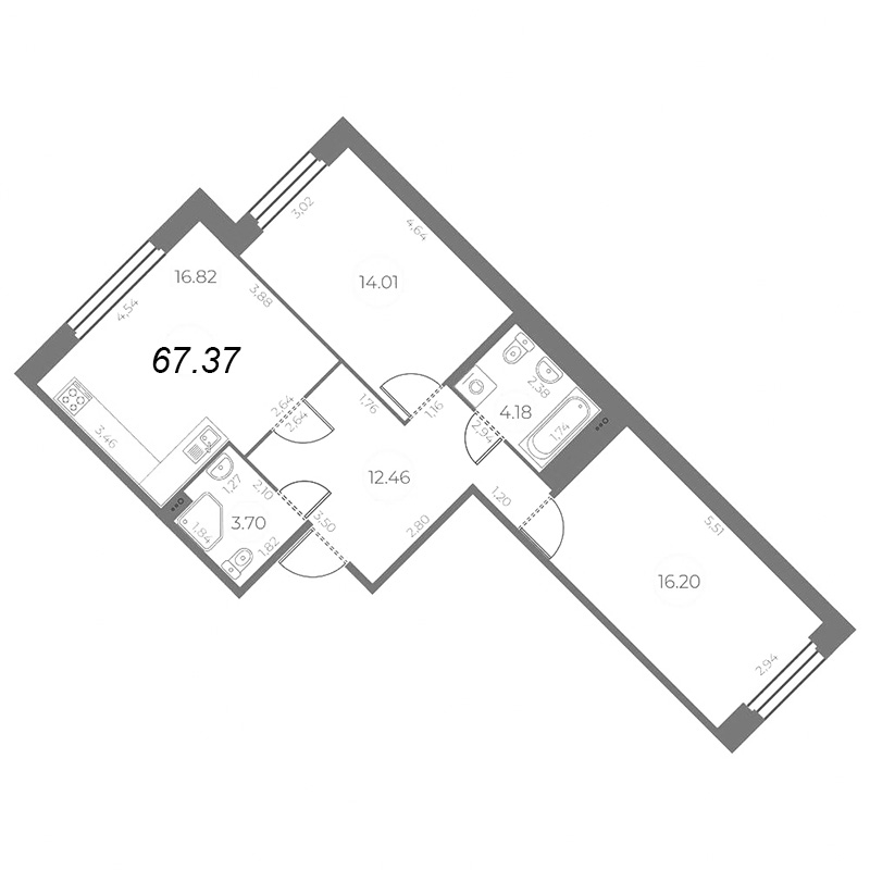 3 ккв (Евро) 67,4 м²