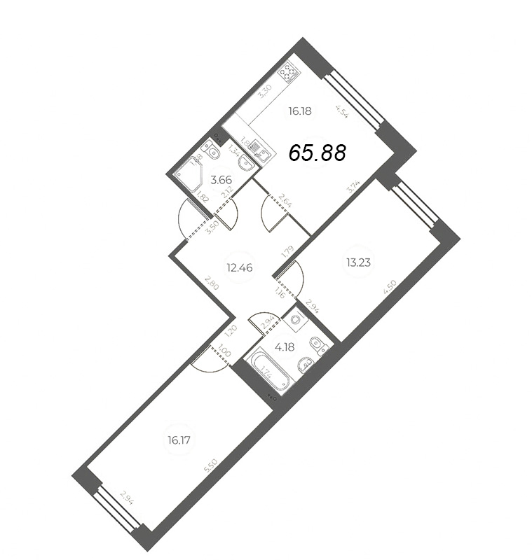 3 ккв (Евро) 65,9 м²