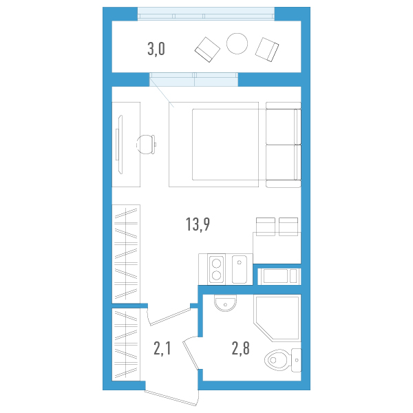 Студия 19,7 м²