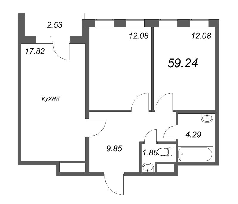 3 ккв (Евро) 59,2 м²