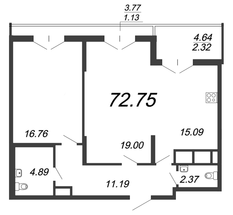 2 ккв 72,6 м²
