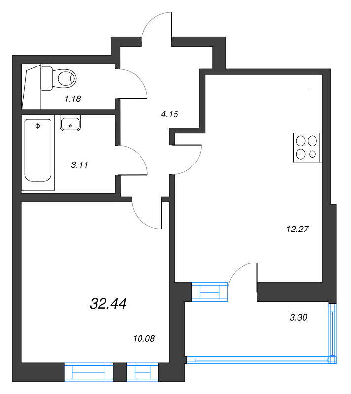 1 ккв 32,4 м²