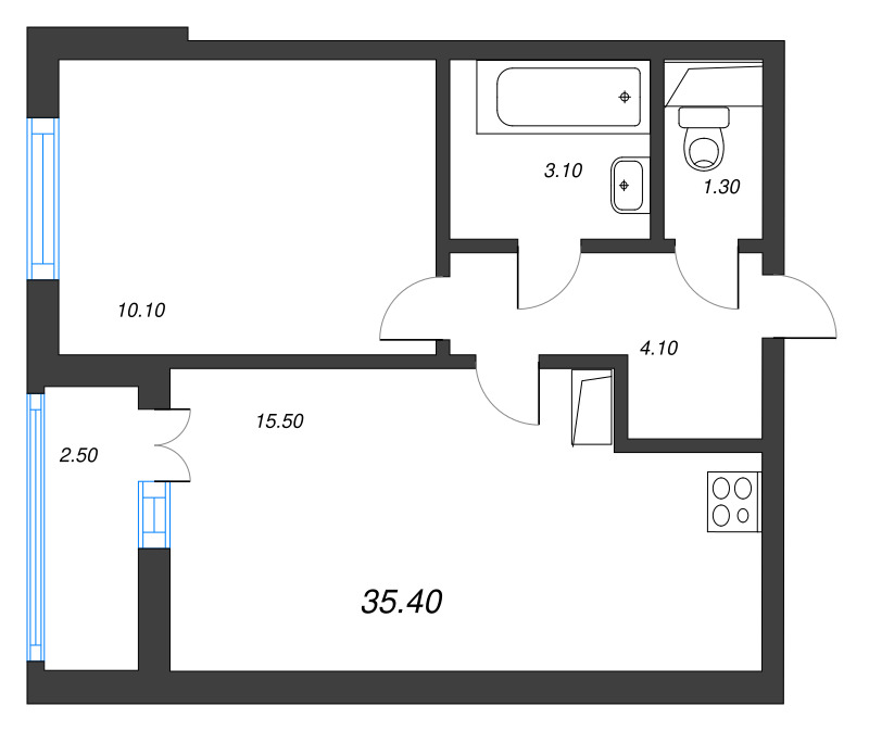 2 ккв (Евро) 35,4 м²