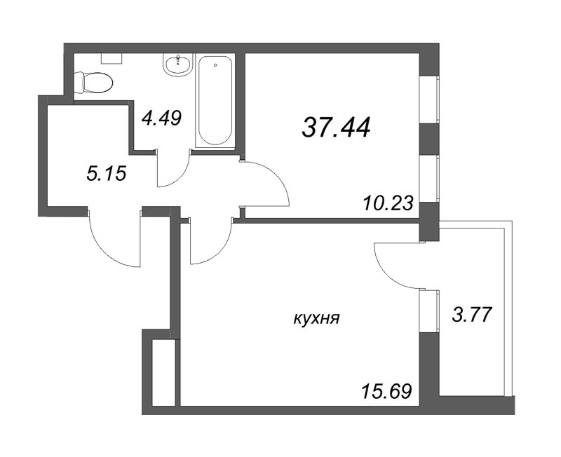2 ккв (Евро) 37,4 м²