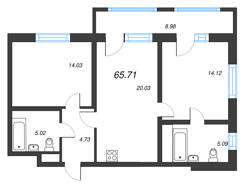 3 ккв (Евро) 65,7 м²