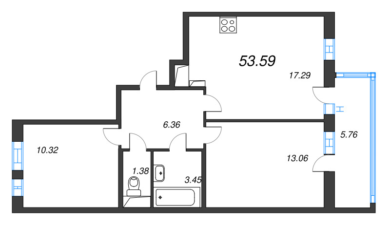 3 ккв (Евро) 53,6 м²