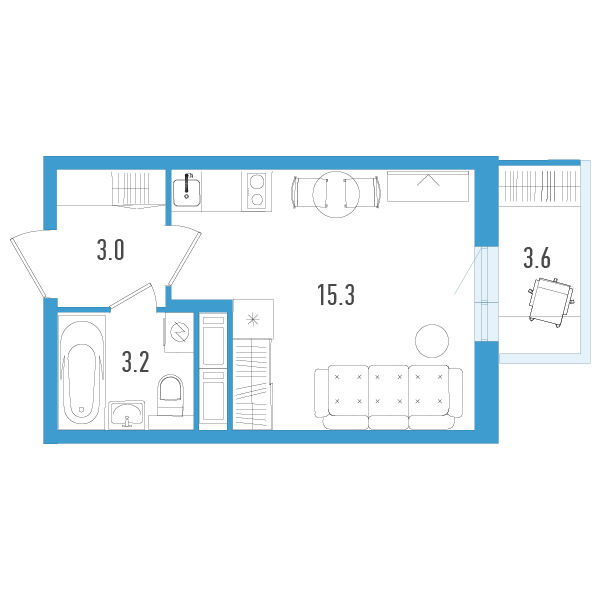 Студия 22,6 м²