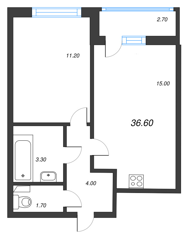 2 ккв (Евро) 36,8 м²