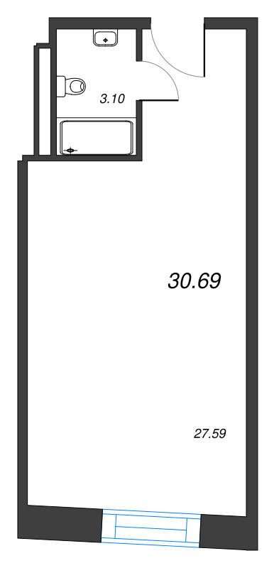 Студия 30,7 м²