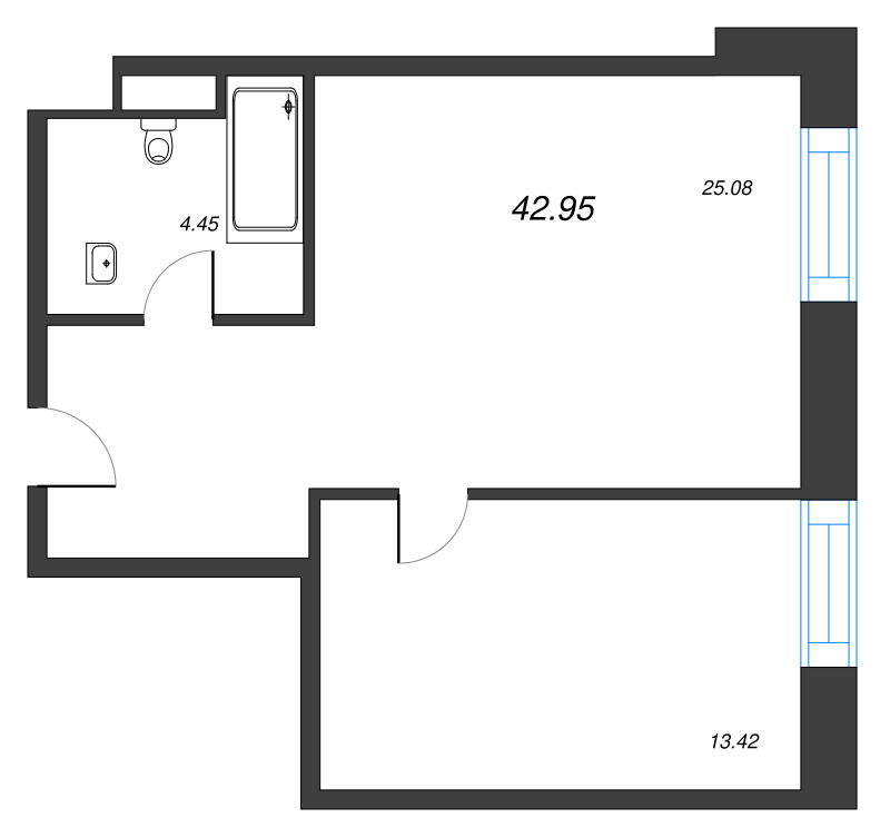 2 ккв (Евро) 43 м²