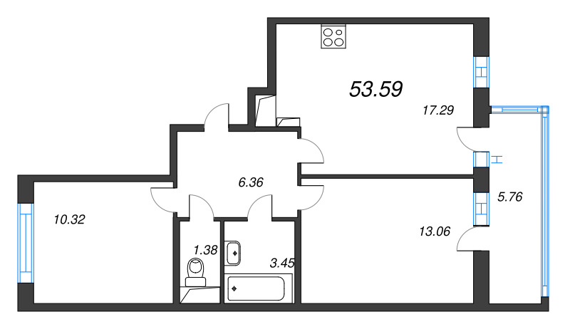 3 ккв (Евро) 53,6 м²