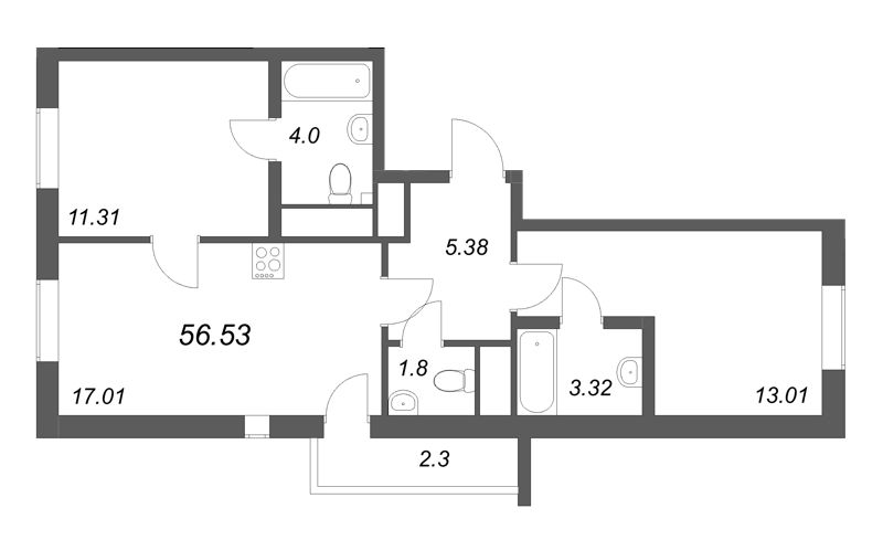 3 ккв (Евро) 56,5 м²