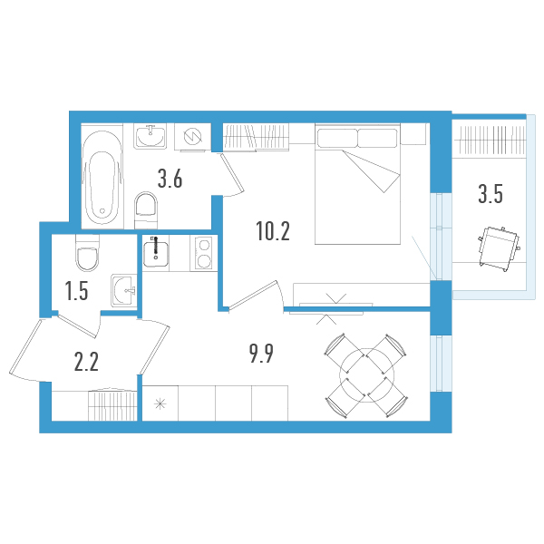 1 ккв 28,6 м²