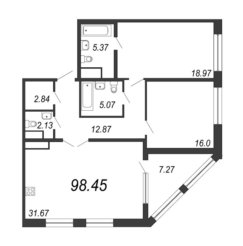 3 ккв (Евро) 97,8 м²