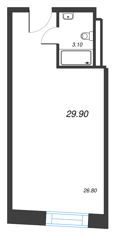 Студия 29,9 м²