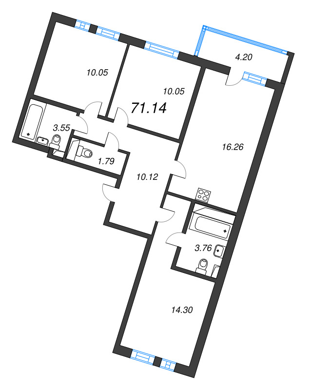 4 ккв (Евро) 71,1 м²