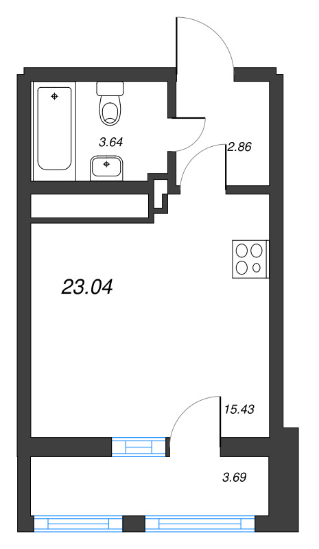 Студия 23 м²