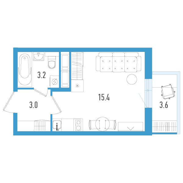Студия 22,7 м²