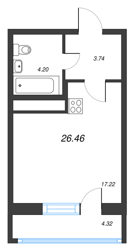 Студия 26,5 м²