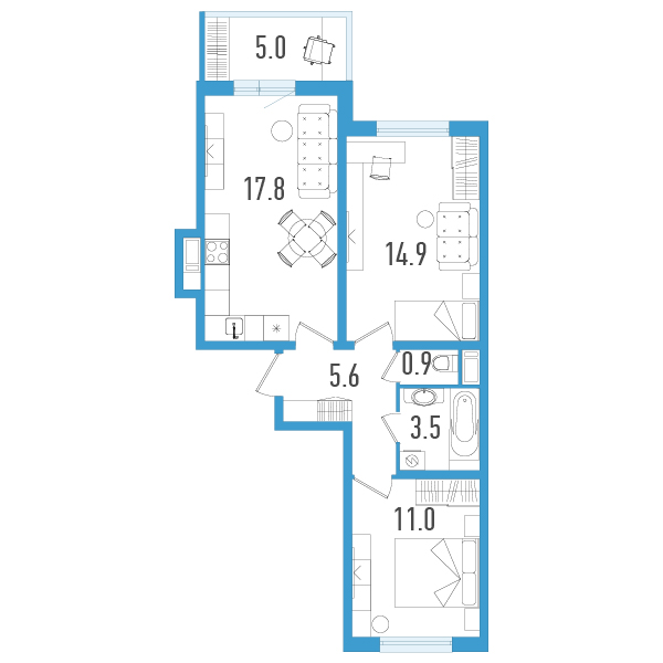 3 ккв (Евро) 55,2 м²