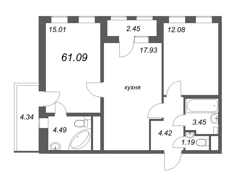 3 ккв (Евро) 61,1 м²