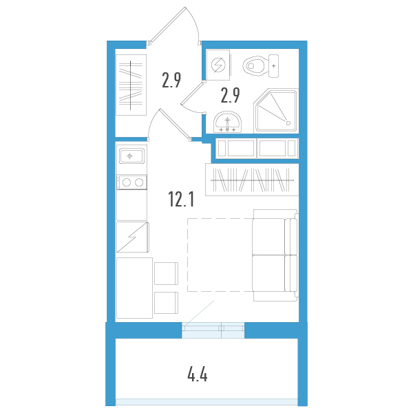 Студия 19,2 м²