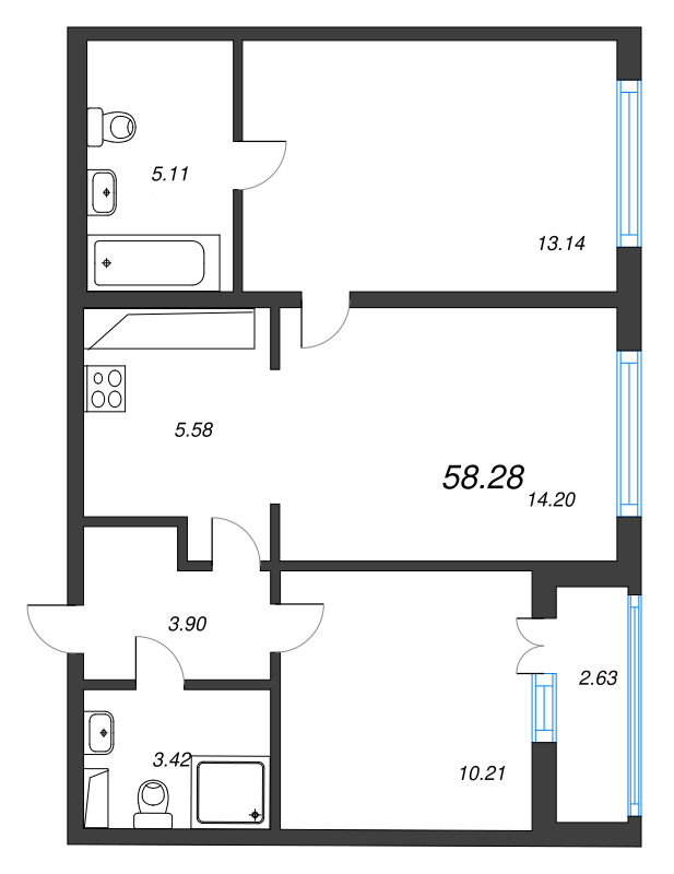 3 ккв (Евро) 59,4 м²