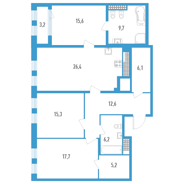 4 ккв (Евро) 116,4 м²