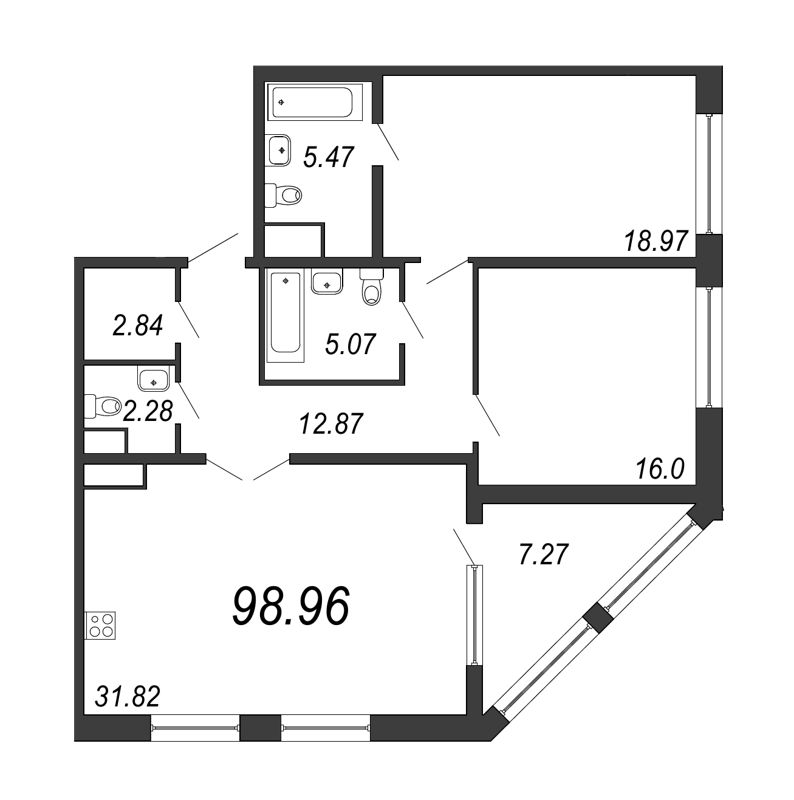 3 ккв (Евро) 99 м²