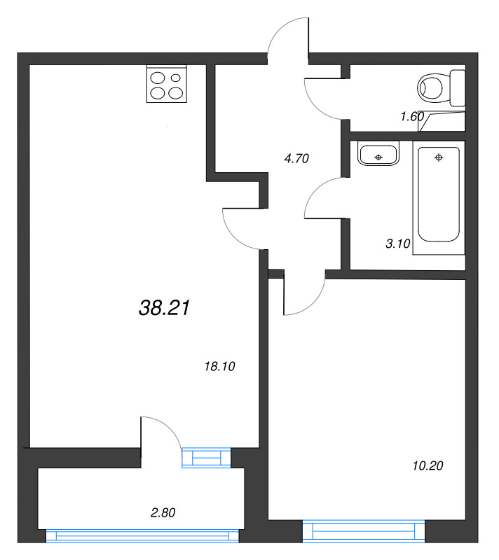 2 ккв (Евро) 39 м²