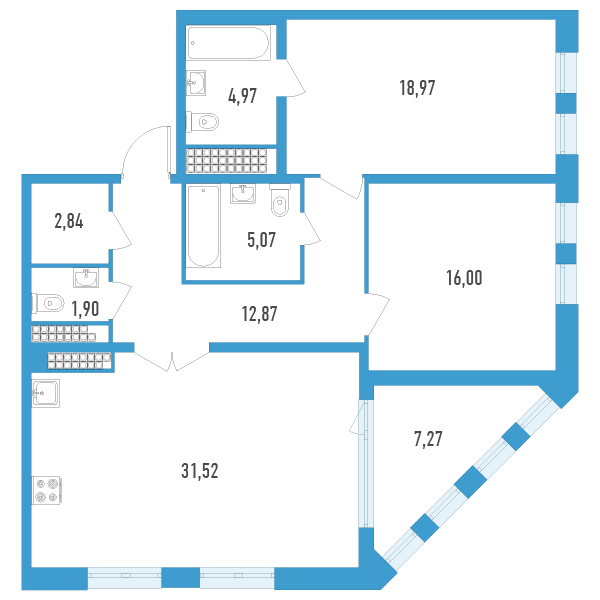3 ккв (Евро) 97,5 м²
