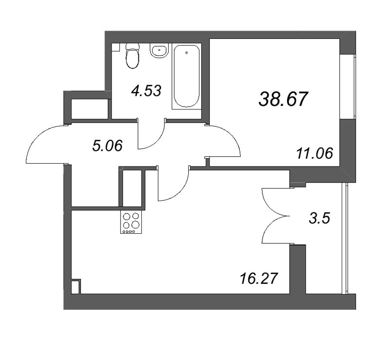 2 ккв (Евро) 38,2 м²