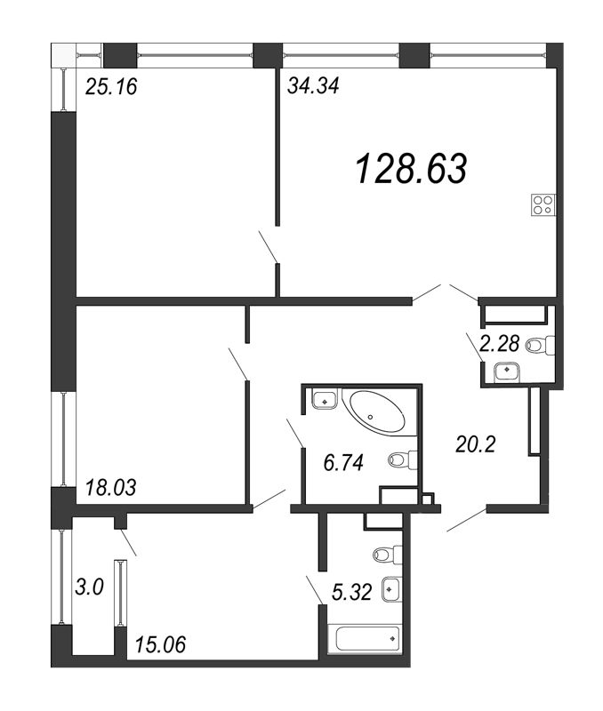 4 ккв (Евро) 128,6 м²