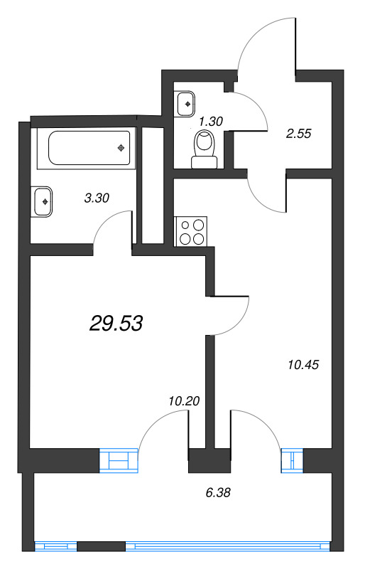 1 ккв 29,5 м²