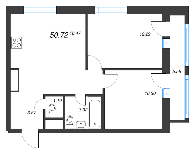3 ккв (Евро) 50,7 м²