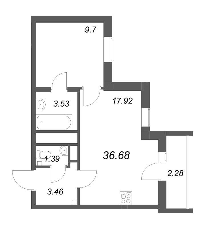 2 ккв (Евро) 36,7 м²