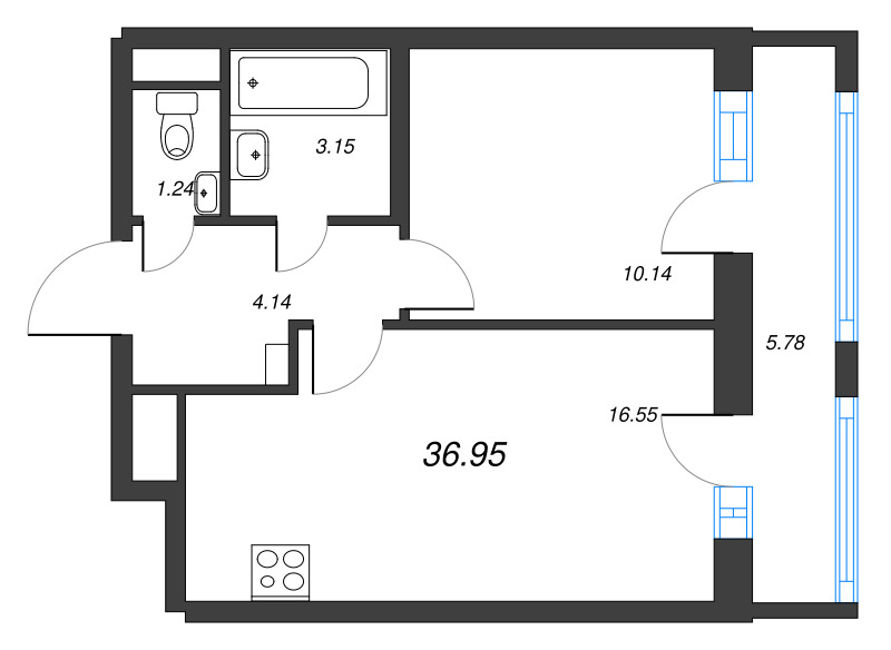 2 ккв (Евро) 37 м²