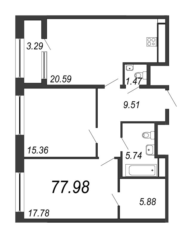 3 ккв (Евро) 78 м²