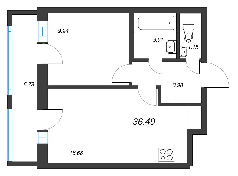 2 ккв (Евро) 36,5 м²