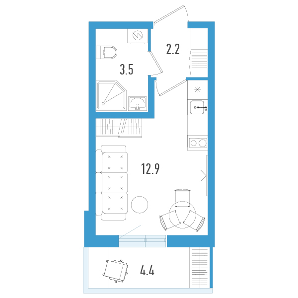 Студия 19,8 м²
