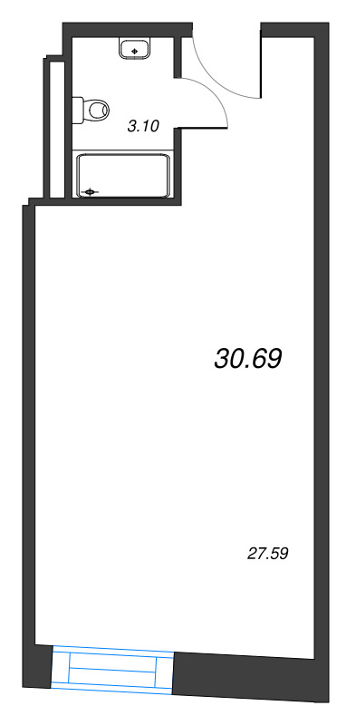 Студия 30,7 м²
