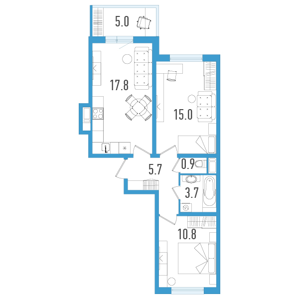 3 ккв (Евро) 55,4 м²