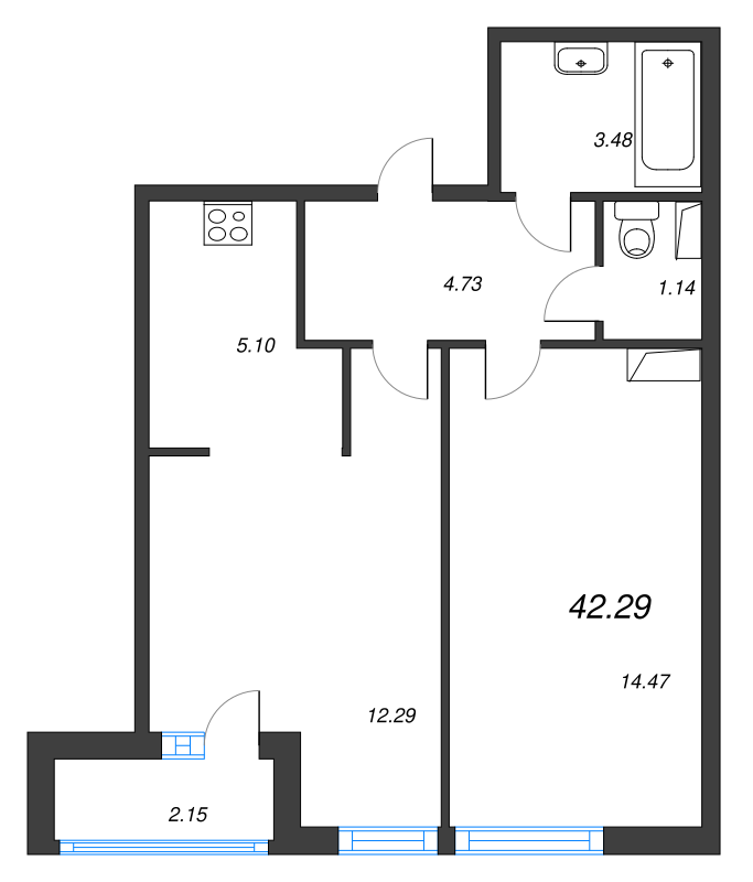 2 ккв (Евро) 43 м²